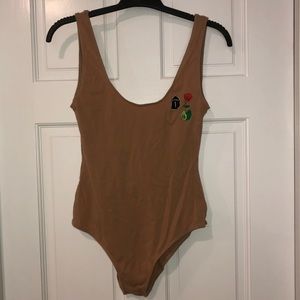 Embroidered Beige Bodysuit Size Small